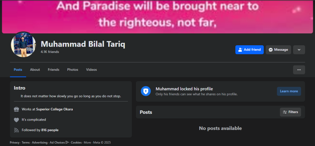 Muhammad Bilal Tariq Facebook Profile Scammer